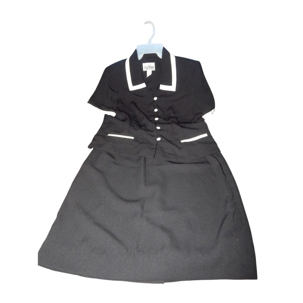 Peri Petites women's 14 petite vintage black skirt suit set short sleeve jacket